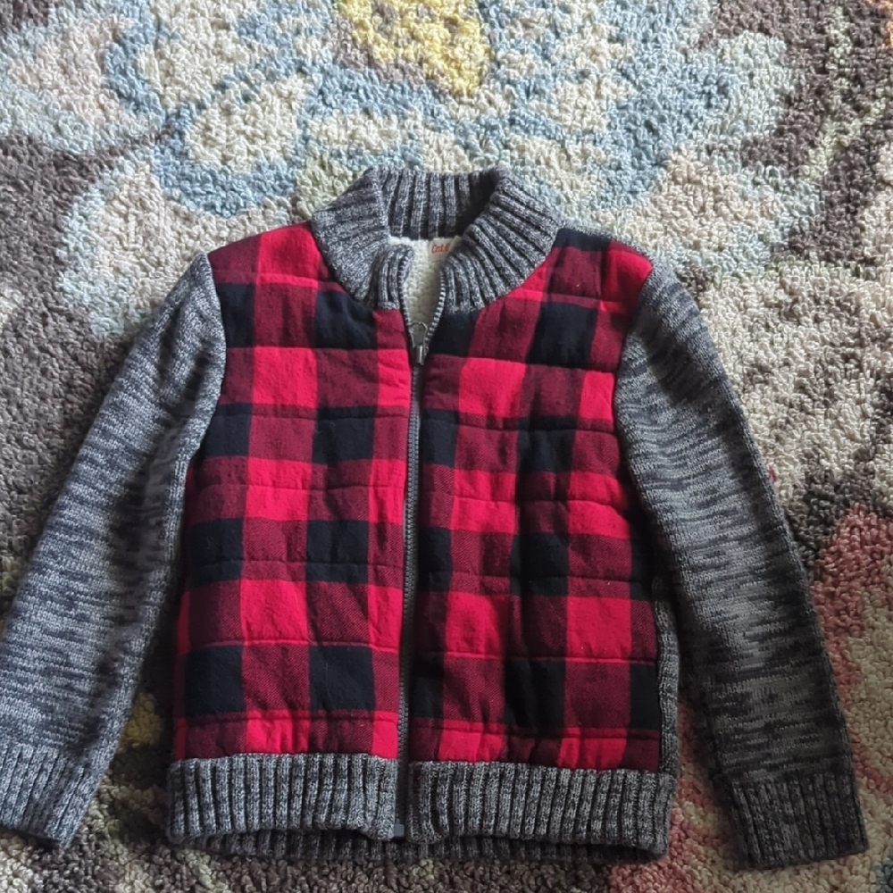 Cat & Jack Red and Black Puffer Jacket with Cozy Knit Accents